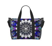 Sac de voyage rectangulaire imprimé mandala pour homme et femme, grand sac de sport résistant à l'eau, sac fourre-tout de week-end avec bandoulière, Noir , Taille unique, Sac de voyage