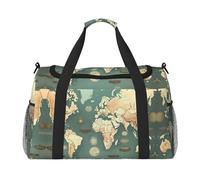 Sac de voyage rétro avec carte du monde pour femme et homme, Noir , Taille unique
