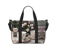 Sac de voyage romantique avec tasses à thé avec roses - Imprimé shabby - Sac de voyage - Sac de voyage pour femme et homme, noir, One Size