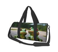 Sac de voyage rond amusant avec imprimé grenouilles vertes, sac fourre-tout en toile, imperméable et résistant aux déchirures. Sac de voyage pliable pour le week-end