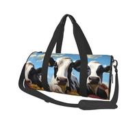 Sac de voyage rond avec drapeau du Canada - Sac de transport durable de grande capacité pour les vacances, la salle de sport, les courts voyages, Vaches noires et blanches, Taille unique