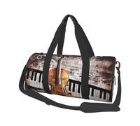 Sac de voyage rond avec image de whisky et de cigarettes - Sac de voyage durable de grande capacité pour les vacances, la gym, les voyages courts, Notes de musique pour piano et violon, Taille unique