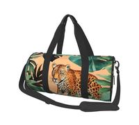 Sac de voyage rond avec image de whisky et de cigarettes - Sac de voyage durable de grande capacité pour les vacances, la gym, les voyages courts, Motif léopard et feuilles de palmier, Taille unique