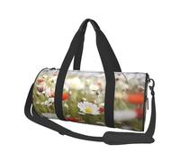 Sac de voyage rond avec inscription « Merry Christmas Candle » - Grande capacité - Durable - Pour les vacances, la salle de sport, les courts voyages, Fleurs de prairie et marguerites, Taille unique