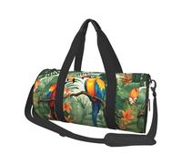 Sac de voyage rond avec plusieurs poches, léger, pliable, pour salle de sport, week-end, ara, toucan, perchoir de forêts tropicales - Grande capacité