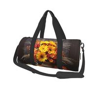 Sac de voyage rond en forme de citrouille avec fleurs d'automne - Grande capacité durable pour les vacances, la gym, les voyages courts, Fleurs d'automne Citrouille de foin, Taille unique