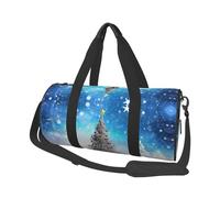 Sac de voyage rond en polyester imprimé arbres de Noël pour homme et femme, sac fourre-tout rond avec bandoulière, Noir , Taille unique