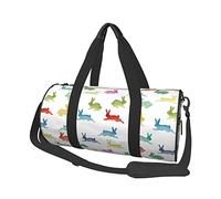 Sac de voyage rond en polyester imprimé lapins dans différentes poses, sautant, course à pied, sac de voyage pour homme et femme, sac fourre-tout rond avec bandoulière, Noir , Taille unique