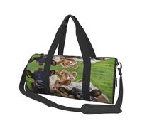 Sac de voyage rond en polyester imprimé vache prairie pour homme et femme avec bandoulière, Noir , Taille unique
