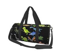 Sac de voyage rond en toile avec impression d'images de dinosaures de dessin animé, imperméable et résistant aux déchirures. Sac de voyage pliable pour le week-end