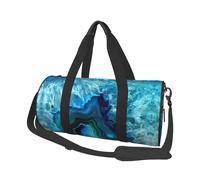 Sac de voyage rond en toile avec imprimé bleu turquoise vif, imperméable et résistant aux déchirures. Sac de voyage pliable pour le week-end