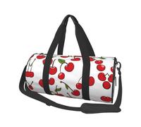 Sac de voyage rond en toile avec imprimé cerises rouges, imperméable et résistant aux déchirures. Sac de voyage pliable pour le week-end