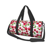 Sac de voyage rond en toile avec imprimé cerises rouges, imperméable et résistant aux déchirures. Sac de voyage pliable pour le week-end