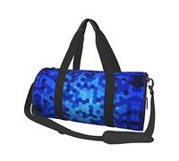 Sac de voyage rond en toile avec imprimé hexagonal bleu, imperméable et résistant aux déchirures. Sac de voyage pliable pour le week-end