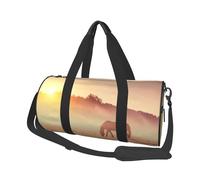 Sac de voyage rond imprimé Horses On Pasture At Sundown en toile, imperméable et résistant aux déchirures. Sac de voyage pliable pour le w nd