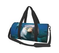 Sac de voyage rond pliable avec motif de dauphin qui vous regarde, pour le week-end, le week-end, le sport, la gym, noir, taille unique, Noir , Taille unique