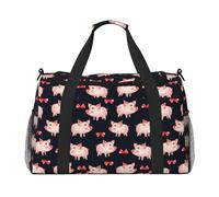 Sac de voyage rouge mignon en forme de cochon pour femmes et hommes, sac fourre-tout en polyester imprimé avec bandoulière, Noir , Taille unique