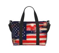 Sac de voyage, sac de sport, sac de sport pour homme et femme, motif drapeau américain de feu d'artifice, 4 juillet, noir, Taille unique