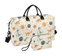 Sac de voyage surdimensionné à porter à l'épaule avec sangle réglable pour voyage en avion multifonction, planètes de dinosaures de dessin animé enfantin