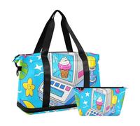 Sac de voyage surdimensionné bleu avec trousse de toilette pour voyage, voyage, voyage, voyage, été, fruits de l'océan, crème glacée, bleu, Summer Ocean Fruit Ice Cream Cartoon Bleu, 1 size
