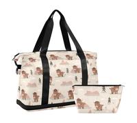 Sac de voyage surdimensionné de grande capacité avec sac de toilette pour trekking, style dessin animé, bison du lac, marron