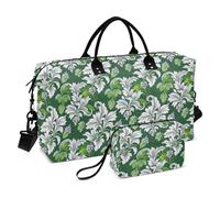 Sac de voyage tendance vintage fleur vert blanc sac de nuit sac de week-end sac de nuit avec trousse de toilette pour entraînement 2 pièces ensemble bolsa de mano para ropa de