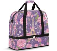 Sac de voyage tour Eiffel rose lavande pour homme et femme, sac de week-end, sac fourre-tout pliable et séparé, 47 l pour le sport, la gym, le yoga, couleur, 47 L, Organiseur de sac
