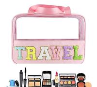 Sac de voyage transparent avec lettres, trousse de toilette pour articles de toilette secs et humides, trousse de toilette pour eye-liner, rouge à lèvres, mouchoirs, sac à goûter pour filles,