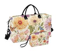 Sac de voyage vintage à fleurs rustiques beige sac de voyage sac de voyage sac de sport avec trousse de toilette pour yoga grande capacité, Vintage Flowers Rustic745, Set of 2, Art déco