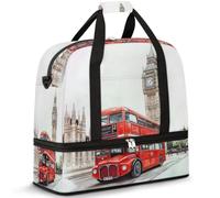 Sac de voyage vintage British UK London Big Ben pour homme et femme - Pliable - Sac de sport pour le week-end - Sac de cabine avec compartiment à chaussures, multicolore