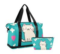 Sac de voyage Welcome Home - Motif chat mignon - Avec sac de toilette - Grande capacité, bienvenue à la maison Chat mignon dessin animé, 1 size