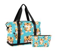 Sac de week-end de dessin animé avec motif tigre jaune mignon avec poche nasale, sangle réglable, sac de sport, sac de sport, sac de sport, sac de sport, sac de sport multifonctionnel, pour homme et