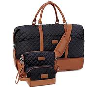 Sac de week-end, grand sac de voyage pour femme, sac de nuit avec compartiment à chaussures et trousses de toilette, noir, 3 PCS, Classique