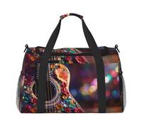 Sac de week-end imprimé guitare fleurs pour femme, sacs de voyage, articles personnels, sac de voyage, sac de voyage, accessoires de voyage, Noir , Taille unique