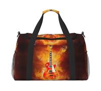 Sac de week-end imprimé guitare rock brûlant pour femme, sacs de voyage, articles personnels, sac de voyage, sac de voyage, accessoires de voyage, Noir , Taille unique