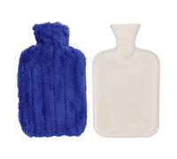Sac d'eau chaude avec couverture souple Bouillotte d'injection haute densité 2000 ml pour soulager la douleur et la chaleur Conception à large bouche en caoutchouc naturel (Bleu foncé)