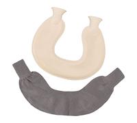 Sac d'eau chaude en forme de U, bouillotte d'eau chaude en caoutchouc à double isolation tricotée, rebord anti-éclaboussures avec bouche large pour un remplissage facile, parfait (Couverture grise)