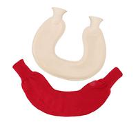 Sac d'eau chaude en forme de U, bouillotte en caoutchouc à double isolation tricotée, rebord anti-éclaboussures avec couvercle, capacité de 1 L pour soulager la douleur, nuits (Couverture rouge)