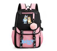 Sac d'école Bluey pour Enfent-Sac à dos mignon et durable pour filles de 10 ans,sac à dos d'école parfait pour enfants,Noir+Rose