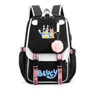 Sac d'école Bluey pour Enfent-Sac à dos mignon et durable pour filles de 10 ans,sac à dos d'école parfait pour enfants,Noir 02
