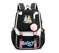 Sac d'école Bluey pour Enfent-Sac à dos mignon et durable pour filles de 10 ans,sac à dos d'école parfait pour enfants,Noir
