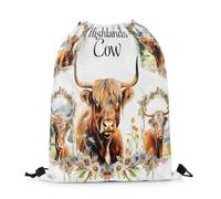 Sac D'École Bovins des Highlands Étanche Sac À Cordon Réglable Sacs À Cordon De Serrage pour Plein Air Homme Yoga 39X46Cm