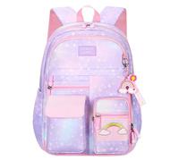Sac d'école coloré - Sac à dos, design résistant à l'eau léger | bretelles pour les adolescentes, les voyages quotidiens et le stockage d'éléments essentiels, violet, Reportez-vous à la