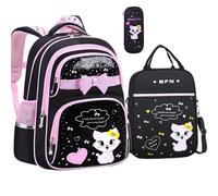 Sac D'école En Cuir Pu Pour Filles,Sac À Dos Étanche Orthopédique,Mignon Chat,Primaire Coréen,Nouvelle Mode,2020 - Type Large 3pcs Set