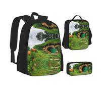 Sac d'école fantaisie imprimé rural, sac à déjeuner, trousse à crayons pour l'école, le camping, les voyages, Noir , Taille unique