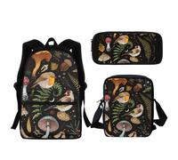Sac d'ecole fantaisie motif champignon pour filles, sac à dos de voyage de haute qualité avec fermeture éclair, sac à dejeuner décontracté, outils d'apprentissage Noir