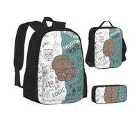 Sac d'école imprimé avec fonctions cérébrales gauche et droite, sac à déjeuner, trousse à crayons pour l'école, le camping, les voyages, Noir , Taille unique