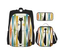 Sac d'école motif chat moderne du milieu du siècle - Trousse à crayons - Sac à déjeuner - Sac à dos pour enfants