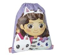Sac d'école pour enfants Gabby et sa Maison Magique - Couleur lilas - Fermeture par cordon - 27 x 33 cm - Idéal pour la chambre d'enfant - Produit original conçu en Espagne