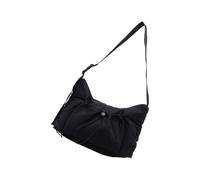 Sac d'école pour étudiant, sac à bandoulière en toile, grande capacité, bandoulière plissée pour tous les jours, grande capacité, bandoulière avec cordon de serrage, Noir , One Size